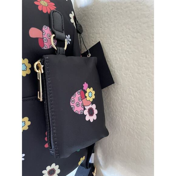 Floral Mushroom Adjustable Straps Rave Festival Pocket Nylon Mini Backpack - Picture 3 of 6